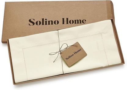 Solino Home Ivory Table Runner 48 Inches - Cotton Linen Hemstitch Coffee Table Runner 14 x 48 Inch Ideal for Dresser Tables - Fall, Autumn, Halloween, Thanksgiving, Christmas, Holiday