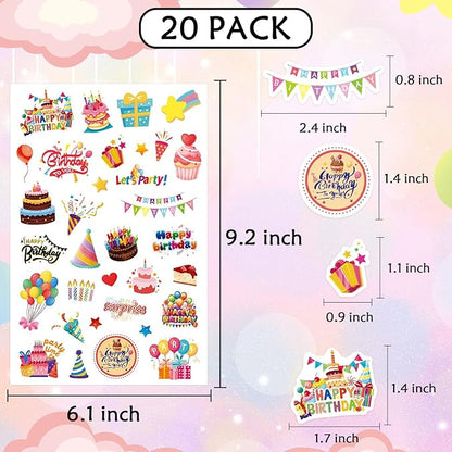 Happy Birthday Stickers for Kids Adults 660 Counts Large Happy Birthday Adhesive Stickers Party Gifts Bags Box Celebration Envelope Sealing, Gift Wrap Decorations 20 Sheet