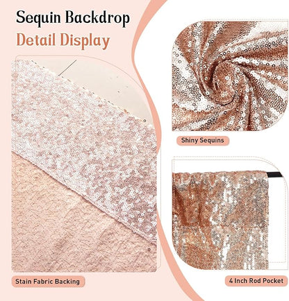 SquarePie Sequin Backdrop Curtain Not See Through Thick Background for Party 4FT x 8FT Rose Gold