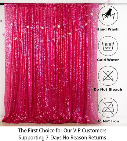 ShiDianYi Sequin Curtain Backdrop 8FT X 10FT Hot Pink Sequin Photo Backdrop Wedding Window Curtain Backdrop -Perfect for Christmas Parties