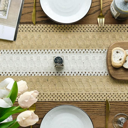 Artoid Mode Burlap Brown Farmhouse Rustic Table Runner, Seasonal Hollow Kitchen Dining Table Decoration for Home Party Decor 12x36 Inch