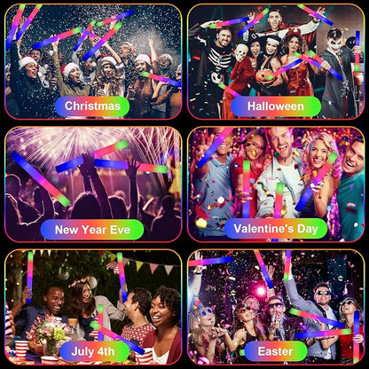 EXCECAR 70PCS Foam Glow Sticks, LED Light Up Foam Sticks with 3 Modes Flashing Changing, Glowing in The Dark for Event Party Wedding Halloween Christmas Concert Supplies