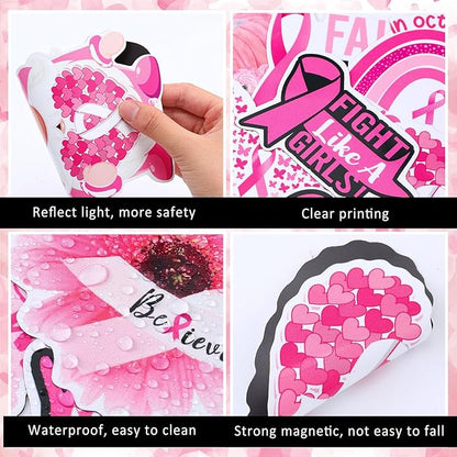 Xuhal 25 Pcs Breast Cancer Awareness Magnets Decoration Pink Gnome Ribbon Butterfly Flower Love Decorative Fridge Magnetic Stickers for Mailbox Car Metal Garage Door Decoration