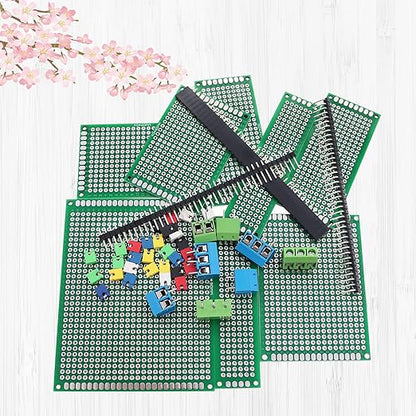 82 Piece Double Sided PCB Board Kit with 5 Sizes,40Pin 2.54mm Male & Female Header Connectors - Ideal for DIY Soldering,Electronic Projects, Arduino Kits,and Circuit Prototyping
