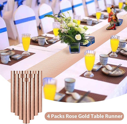 4 Packs Rose Gold Disco Table Runner, 12 x 108 Inches Glitter Silver Party Table Runners Mirror Foil Table Decor for 70s 80s Disco Bachelorette Dance Birthday Party