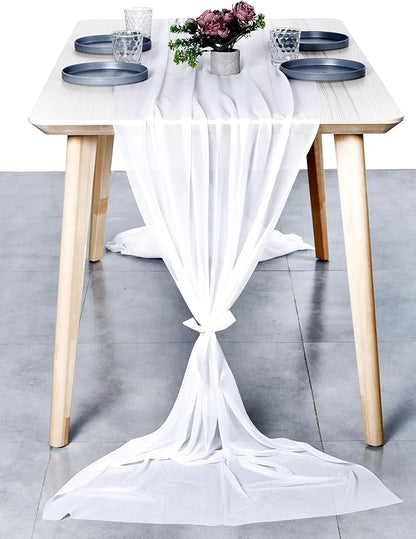 MDS Halloween Chiffon Table Runner - 25 Pack, 29 x 170 Inches, 14ft Each - Sheer Spooky Table Runners for Haunted House Parties, Trick-or-Treat Tables, Witchy Décor, Wedding & Events - White
