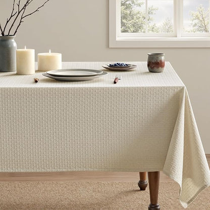 MIULEE Natural Linen Cottton Table Cloth Rectangle Tablecloth Waterproof Spillproof Cross-Star Textured Table Cltoth Decorative Farmhouse Style for Dining Party Weddings 52x70 Inch