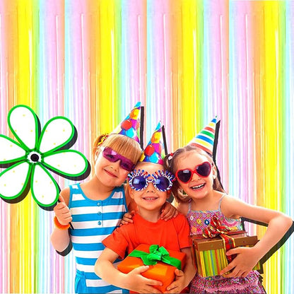 4 Pack Macaron Rainbow Foil Fringe Curtain Backdrop, 3.28Ftx8.2Ft Colorful Foil Fringe Streamers Curtains for Party, Photo Booth Props, Birthday, 2022 Graduation Decoration Supplies