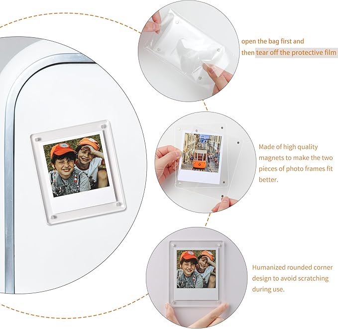 Acrylic Magnetic Refrigerator Picture Frames, 4.2"*3.46" Magnetic Fridge Clear Photo Frames Compatible with Polaroid Camera Instax Wide 300/210/200 Films for Refrigerator/Locker/Wall, 6Pack