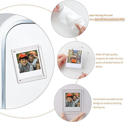 Acrylic Magnetic Refrigerator Picture Frames, 4.2"*3.46" Magnetic Fridge Clear Photo Frames Compatible with Polaroid Camera Instax Wide 300/210/200 Films for Refrigerator/Locker/Wall, 6Pack