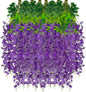24 Pack Purple Wisteria Hanging Flowers Garland, 3.77 Feet Artificial Flower Vines, Fake Wisteria, Artificial Vines Hanging Garland for Backdrop Outdoor Yard Garden Decor