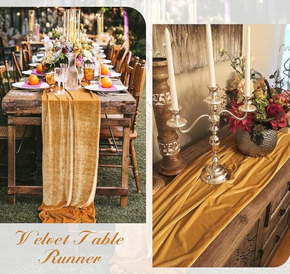 Velvet Table Runner 20 x 120 Inches 10ft Luxurious Thick Soft Velvet Christmas Thanksgiving Wedding Reception Table Runner for Party Reception Decorations(Gold, 1 Pack)