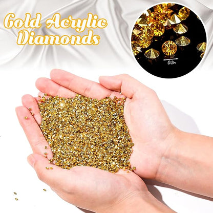 FUTUREPLUSX 28000PCS Fake Diamonds, 3mm Gold Acrylic Crystals Diamond Decorations for Vase Fillers Party Table Scatters Craft Rhinestones Wedding Decor