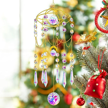 H&D HYALINE & DORA Colored Prisms Crystal Suncatcher Gold Window Sun Catcher Hanging Wind Chime Rainbow Sun Catcher for Home Garden Porch