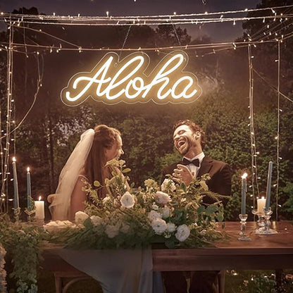 Aloha Neon Light Aloha Warm White Neon Sign for Wall Decor, 15"x5.9" LED Neon Art Decorative Lights with Dimmer Switch USB Operated for Home, Bar Club Wedding and Party Decor, Christmas, Birthday Gift