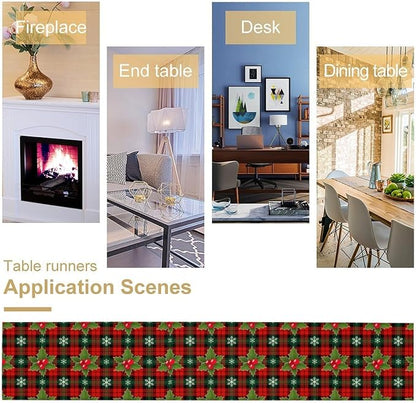 Christmas Table Runner, Red Check Plaid Winter Xmas Holiday Table Cloth Kitchen Dining Table Decoration for Home Party Decor 13x70 Inch