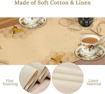 Vintage Bee Table Runner, Rustic Retro Wildflowers Print Home Farmhouse Table Cover for Party Indoor Outdoor Decoration Kitchen Dining Table Decor, 13x108inch