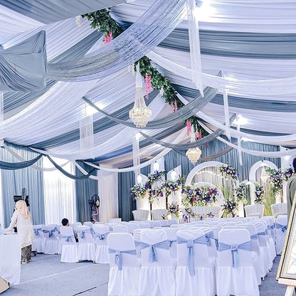 6 Panels Dusty Blue Ceiling Drapes for Wedding 5ftx10ft Chiffon Fabric Arch Draping Curtains Sheer Drapery for Party Ceremony Birthday Baby Shower Reception Stage Swag Ceiling Decorations