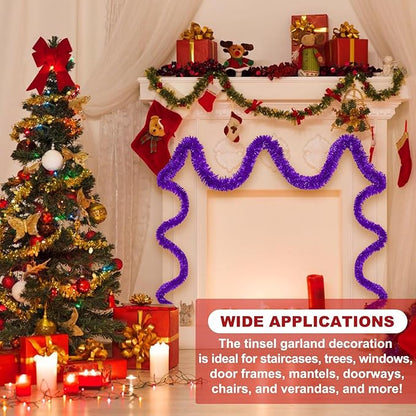 50 Feet Purple Christmas Tinsel Garland, Metallic Foil Twist Banner Wall Hanging Tinsel Streamers Backdrop for Parade Floats, Christmas, Mother's Day, Birthday Party Decorations(2in x 50ft)
