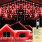 KNONEW Christmas Lights Outdoor Decorations 400 LED 33ft 8 Modes Curtain Fairy String Light with 75 Drops, Clear Wire LED Hanging Light Decor for Wedding Party Holiday Christmas Decorations (Red)