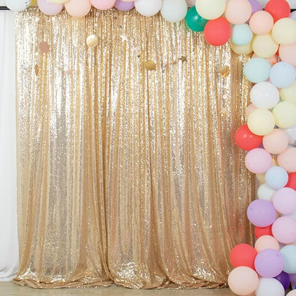 ShinyBeauty Sequin Backdrop 7ftx7ft Light Gold | Sparkle Drapes for Photoshoots & Parties | Glitter Fabric Background for Elegant Events | Perfect for Happy Birthday Celebrations
