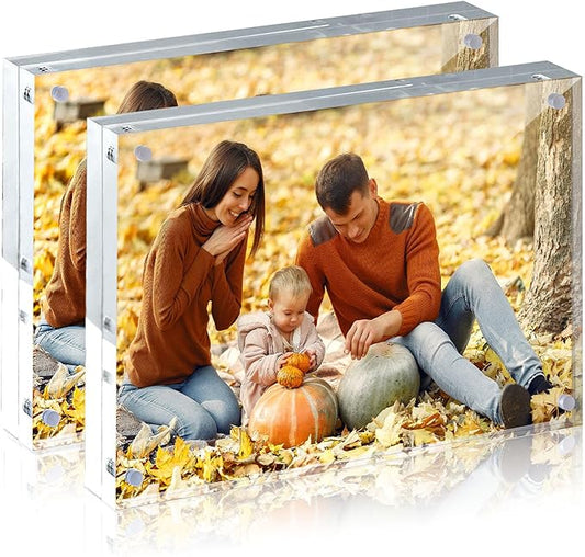 JOHOUSE 2 Pack 5 x 7 Acrylic Picture Frames, Double Sided Magnetic Photo Frames Self Standing Frameless Transparent for Desktop Display Gifts for Women