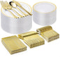 300PCS Gold Plastic Plate Set (50 Guests), Plastic Plates for Party Wedding Birthday, Disposable Dinnerware Set of 100 Plates, 100 Forks, 50 Spoons, 50 Knives for Christmas, Thanksgiving
