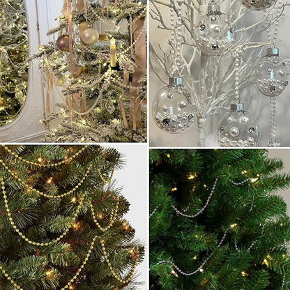 [98 Feet] Silver Pearl Beads Garland, 6MM 33 Yards Silver Faux Pearl Beads String Roll Bulk for DIY Craft Christmas Tree Wedding Party Decoration