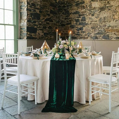 Luxurious Velvet Table Runner, 10ft Wedding Reception Decorations, 20x120inch Soft Velvet Fabric, Table Linen Overlay, Wedding Table Runners (Emerald Green, 20X120inch, 5pack)