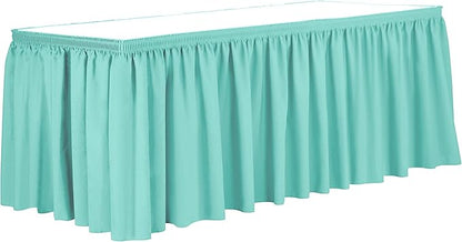 Ultimate Textile Pleat Polyester Fabric Table Skirt - Machine Washable Flame Resistant with Clips for Events, Weddings & Trade Shows, Cut & Sewn in Paterson, NJ - Aqua, 17' Shirred Pleat