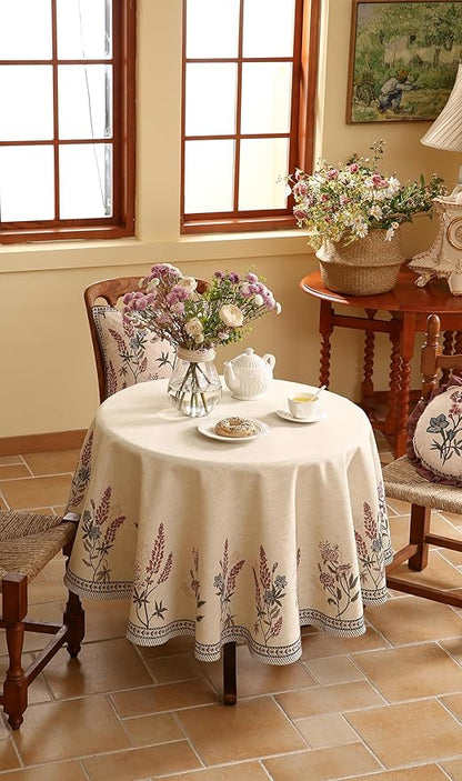 ISAENNE French Tablecloth for Round Tables,Linen Table Cloth with Colorful Flowers Pattern,Heavy Durable Table Cover for Dining Thanksgiving Kitchen Decor Party Christmas,Diameter 67"