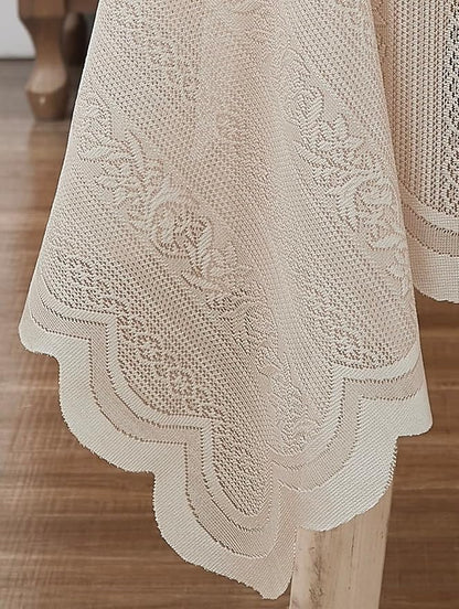 LinenZone Lace Round Tablecloth with Elegant Scalloped Bottom for Any Special Event Such as Wedding, Birthday Party, Baby Shower, Anniversary. Sits 6 to 8 People. (Linda 90 Round, Linen)