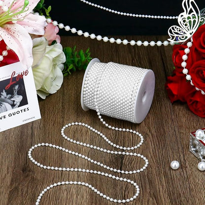 99 Feet 4mm Faux Pearl Strings Garland for Crafts, Artificial Pearl Beaded Trim Chain Strands for Wedding Centerpieces Bouquet Party Christmas Tree Decoration, White