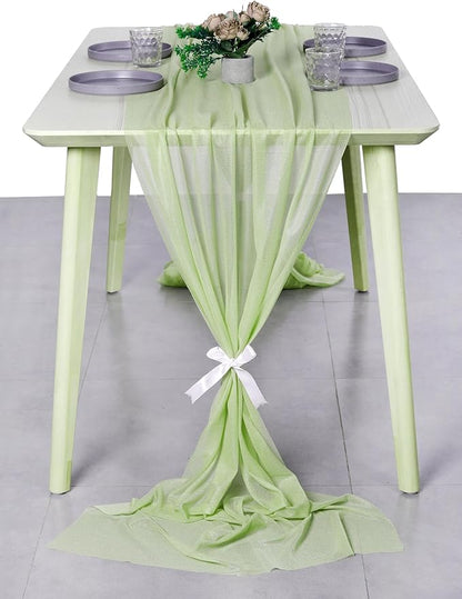 MDS Halloween Chiffon Table Runner - 1 Pack, 29 x 170 Inches, 14ft Each - Sheer Spooky Table Runners for Haunted House Parties, Trick-or-Treat Tables, Witchy Décor, Wedding & Events - Sage Green