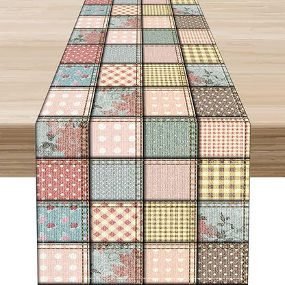 Boho Patchwork Table Runner, Vintage Farmhouse Colorful Wildflowers Bohemian Paisley Flower Table Center Decor for Home Kitchen Dining Patio Holiday Party Indoor Table Decorations, 13"x108" Inch