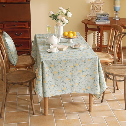 patdrea Designer Linen Green Small Square Tablecloth,Vintage Yellow Flowers Pattern Farmhouse Table Cloth,Home Table Cover Decor for Kitchen Dining Christmas,Thanksgiving,Party,55"x55"-Ania a