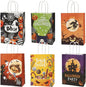 24 Pcs Halloween Paper Gift Bags, 6 Styles Halloween Goodie Bags with Handles, Halloweens Treat Bag Party Favors Bag Holiday Trick or Treat Party Supplies