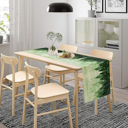 Foggy Forest Table Runner,Watercolor Wreen Misty Forest Landscape Table Runner for Kitchen Dining Table Home Party Decoration 13x72 Inch