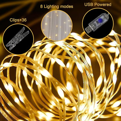 Fomcet Tulle Curtains with Lights String White 30FT X 10FT Sheer Backdrop Curtains for Parties Wedding Baby Shower Photo Shoot Decorations (6 Panels 5 x 10FT)