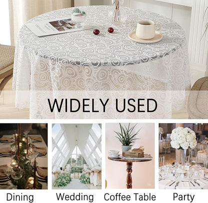 Jeloris Round Lace Tablecloth with Elegant Scalloped Bottom for Any Special Event Such as Wedding, Birthday Party, Baby Shower, Anniversary (48 inch, Style 7)