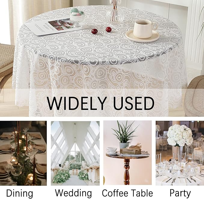 Jeloris Round Lace Tablecloth with Elegant Scalloped Bottom for Any Special Event Such as Wedding, Birthday Party, Baby Shower, Anniversary (70 inch, Style 7)