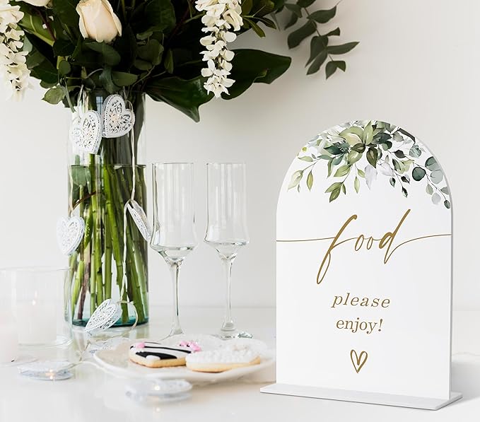 Food Signs for Party, Greenery Gold Bridal Shower Decorations, Dessert Bar Sign, Wedding Signs for Ceremony and Reception, Engagement Decor, Wedding Table Acrylic Decor, Bachelorette Party Favors - 20
