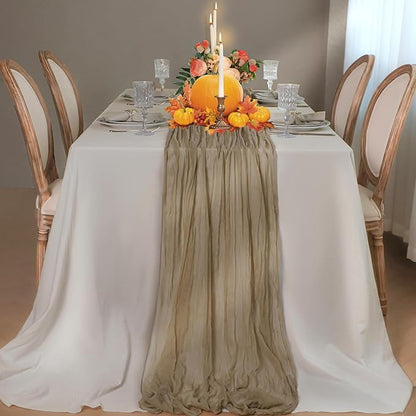 Snowkingdom 10 FT Nude Brown Cheesecloth Table Runner, 120 inch Long Cheese Cloth Boho Rustic Gauze Sheer Runner for Wedding Party Baby Shower Birthday Christmas Holiday Table Decorations