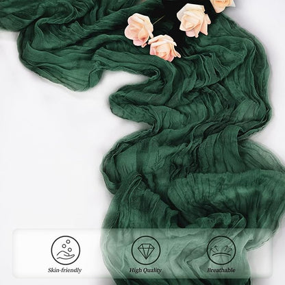 Emerald Green 20 Pack Cheesecloth Table Runner 10FT Boho Fabric Rustic Cheese Cloth Table Runner for Wedding 20 x 120 Inch Long Bridal Shower Baby Shower Gauze Sheer Birthday Party Table Decorations