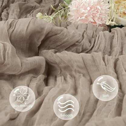 6 Pack Nude Cheesecloth Table Runner 10ft Boho Gauze Fabric Cheese Cloth Table Runner 35 x 120 Inch Rustic Sheer Runner for Romantic Wedding Decor Baby Shower Party Table Centerpiece Decoration