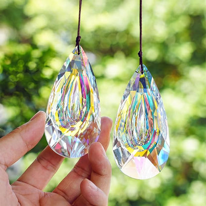 HDCRYSTALGIFTS Set 2,89mm/3.5in Crystals Prisms Suncatcher for Window Hanging Indoor Chandelier Parts Rainbow Maker for Home Garden Decor (AB Colored)