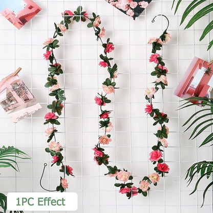 KHOYIME 9 Pack 72 FT Artificial Flower Garland, Fake Pink Roses Vines Silk Flowers Faux Plastic Outdoor Hanging Floral Ivy Garland Decorations for Wedding Arch Bedroom Home Wall Backdrop Room Decor