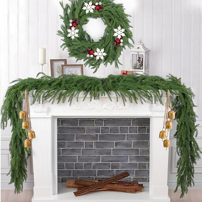 Hananona 4 Pcs 9 Ft Artificial Norfolk Pine Garlands, Real Touch Winter Pine Garland, Green Artificial Greenery Garland for Table, Mantle, Wall, Indoor, Outdoor Christmas Decorations (4, 9 Ft)