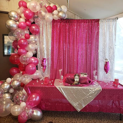 JYFLZQ Hot Pink Sequin Backdrop Curtain 8x8ft(WxH) 1 Panel Fuchsia Glitter Photo Booth Photography Backdrop Background Shimmer Wall Backdrop Party Decorations