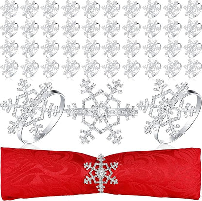 Patelai 24 Pieces Snowflake Napkin Rings Thanksgiving Christmas Napkin Holders Exquisite Household Rhinestone Napkin Rings Set for Christmas Wedding Dinner Party Table Decoration (Silver)